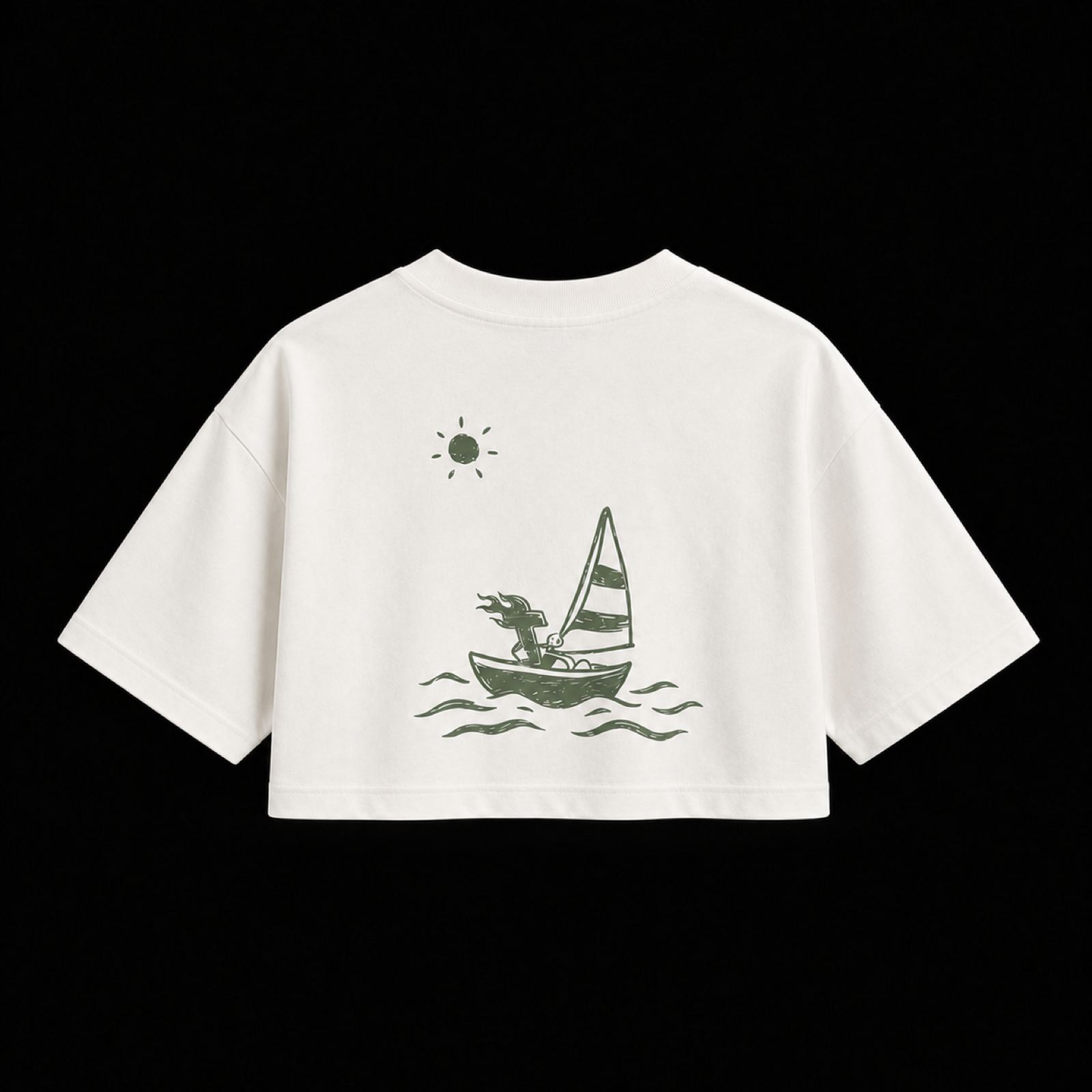 Crop top Titi, vista trasera con estampado de velero